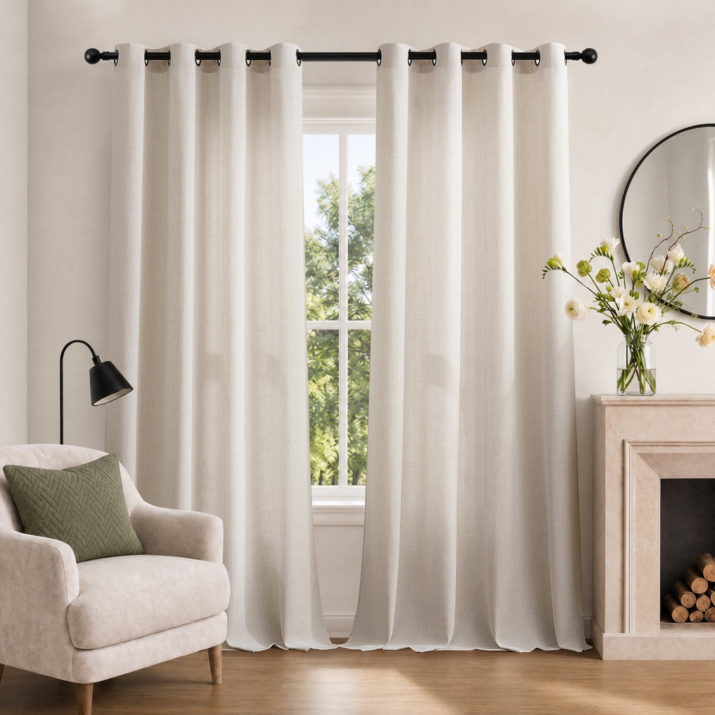 TURCURNO Light Filtering Linen Curtains for Living Room Bedroom,Soft Flax Textured Bronze Grommet Semi Sheer Privacy Drapes 2 Panels,Natural,52"x90"