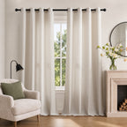 TURCURNO Light Filtering Linen Curtains for Living Room Bedroom,Soft Flax Textured Bronze Grommet Semi Sheer Privacy Drapes 2 Panels,Natural,52"x90"