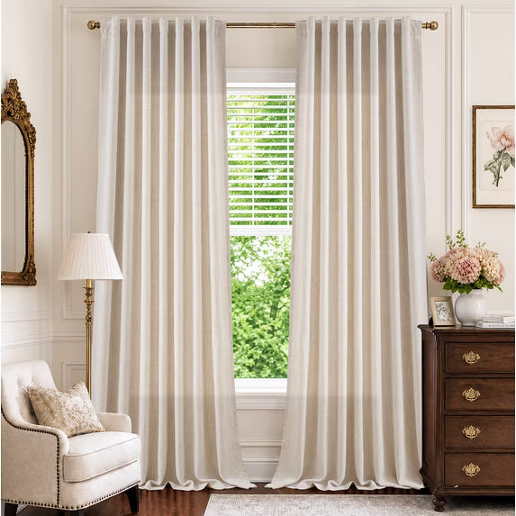 TURCURNO Natural White Linen Curtains Set, Light Filtering Back Tab Drapes for Living Room, Bedroom & Dining Room, Natural, 102 Inch Length, 2 Panels