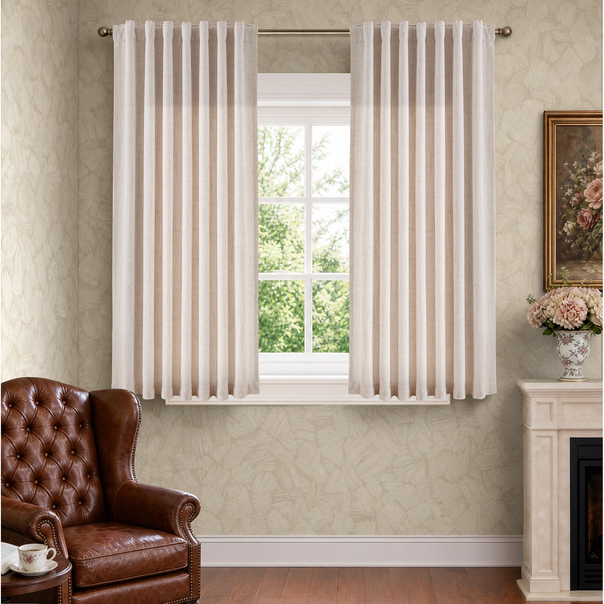 TURCURNO Semi Sheer Curtains, Farmhouse Light Filtering Curtains, Boho Window Curtains 2 Panels Set for Living Room Bedroom, Back Tab Drapes, 52x63