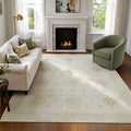 TURCURNO Farmhouse Area Rugs 6x9 for Bedroom,Vintage Medallion Pattern Star Rosettes Rug with Stain Resistant,Washable Low Pile Carpets for Living Room,Oatmeal Beige