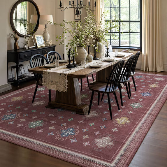 TURCURNO Soft Large 10x14 Area Rugs for Bedroom,Geometric Western Star Medallions Rug,Non-Slip Washable Rugs for Dining Room Living Room,Red