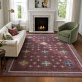 TURCURNO 6x9 Living Room Rug Vintage Geometric Star Medallion Oriental Area Rugs for Dining Room Office,Non-Slip Machine Washable Carpets,Red