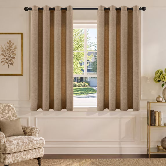 TURCURNO Light Filtering Linen Curtains,Semi Sheer Bronze Grommet Drapes,Soft Textured Boho Cottage Curtains for Living Room,Linen,2 Panels,52"x63"