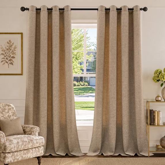 TURCURNO Semi Sheer Linen Curtains for Living Room Bedroom,Light Filtering 96 Inch Bronze Grommet Drapes,Farmhouse Cottage Curtains,Linen,2 Panels