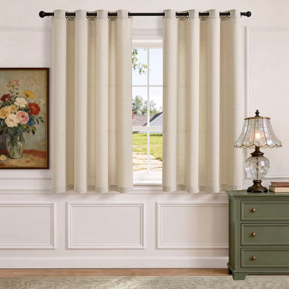 TURCURNO Semi Sheer Linen Curtains,Light Filtering Bronze Grommet Drapes,Farmhouse Boho Oatmeal Curtains for Kitchen Bay Window,Natural,2 Panels,52"x54"