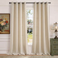 TURCURNO 2 Panels Flax Linen Curtains,Light Filtering 96 Inch Cream Drapes for Dining Room,Soft Textured Window Curtains with Bronze Grommet,Natural