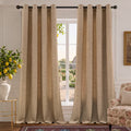 TURCURNO Soft Textured Light Filtering Linen Curtains,52x96 Inch Dark Flax Bronze Grommet Drapes,Brown Curtains for Living Room Bedroom,2 Panels