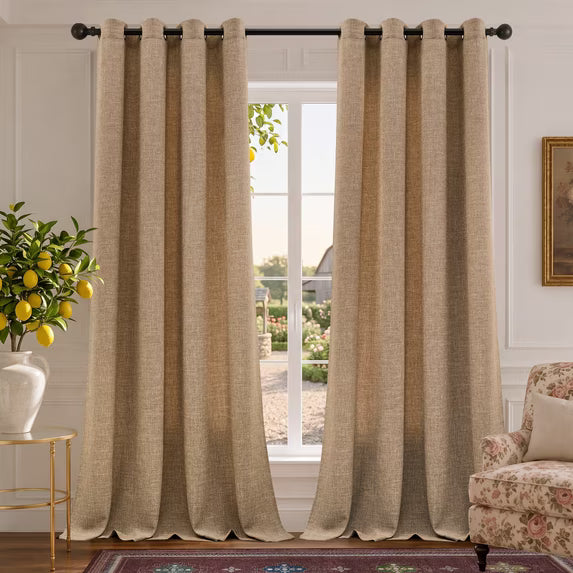 TURCURNO Soft Textured Light Filtering Linen Curtains,52x96 Inch Dark Flax Bronze Grommet Drapes,Brown Curtains for Living Room Bedroom,2 Panels