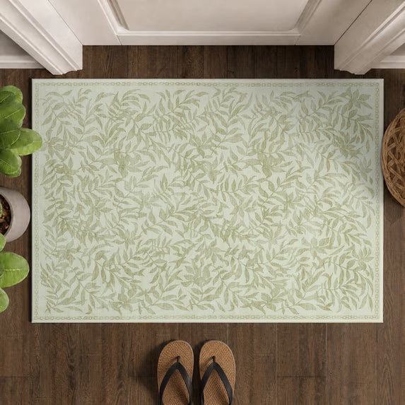 TURCURNO Bath Rugs Non Slip Washable for Entryway,Retro Willow Leaf Cream Green 2x3 Throw Rugs Soft Low Pile Boho Farmhouse Small Mat for Bathroom Vanity