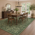 TURCURNO Foldable Washable 8x10 Large Area Rug for Living Room,Non Slip Stain Resistantrug Olive Green Dining Room Rug Soft Low Pile Vintage Willow Leaf Farmhouse Rugs