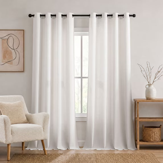 TURCURNO Light Filtering Linen Curtains for Living Room,Bronze Grommet Semi Sheer Drapes Large Window Sliding Glass Door,2 Panels,Beige White,52"x108"