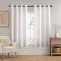 TURCURNO Light Filtering Linen Curtains for Living Room Bedroom,Flax Textured Bronze Grommet Semi Sheer Boho Curtains 2 Panels,Beige White,52"x63"