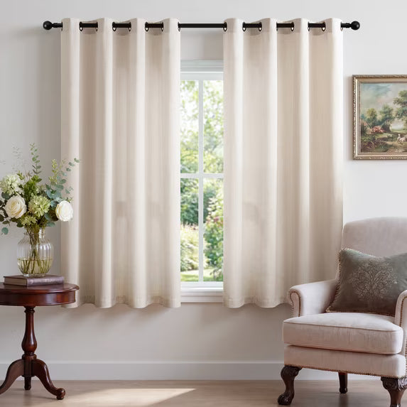 TURCURNO Light Filtering Linen Curtains for Bedroom Farmhouse,Soft Flax Textured Bronze Grommet Semi-Sheer Boho Curtains 2 Panels,Linen,52"x63"