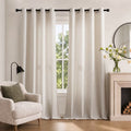 TURCURNO Light Filtering Linen Curtains for Living Room Bedroom,Soft Fabric Bronze Grommet Semi Sheer Window Curtain,2 Panels,Natural,52"x108"