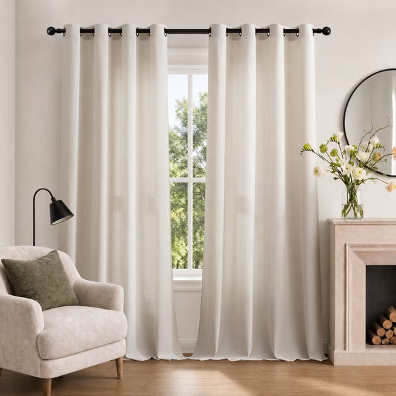 TURCURNO Light Filtering Linen Curtains for Living Room Bedroom,Soft Fabric Bronze Grommet Semi Sheer Window Curtain,2 Panels,Natural,52"x108"
