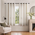 TURCURNO Light Filtering Linen Curtains for Dining Room,Soft Flax Textured Bronze Grommet Semi Sheer Boho Curtains 2 Panels,Natural,52"x45"