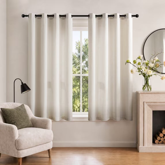 TURCURNO Light Filtering Linen Curtains for Dining Room,Soft Flax Textured Bronze Grommet Semi Sheer Boho Curtains 2 Panels,Natural,52"x45"