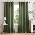 TURCURNO Light Filtering Linen Curtains for Living Room Bedroom,Elegant Bronze Grommet Semi Sheer Window Curtain,2 Panels,Olive Green,52"x102"