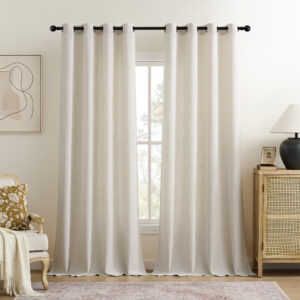 TURCURNO Light Filtering Linen Curtains for Living Room Bedroom,Soft Fabric Bronze Grommet Semi Sheer Privacy Drapes 2 Panels,Ivory White,52"x90"