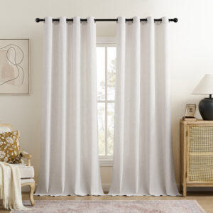 TURCURNO Light Filtering Linen Curtains for Living Room,Soft Fabric Bronze Grommet Semi Sheer Floor to Ceiling Curtains,2 Panels,Beige White,52"x102"