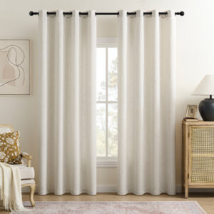 TURCURNO Light Filtering Linen Curtains for Living Room Bedroom,Soft Fabric Bronze Grommet Semi-Sheer Boho Curtains 2 Panels,Ivory White,52"x84"