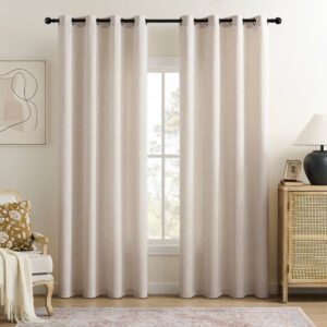 TURCURNO Light Filtering Linen Curtains for Living Room Bedroom,Soft Fabric Bronze Grommet Semi-Sheer Window Curtain,2 Panels,Linen,52"x84"